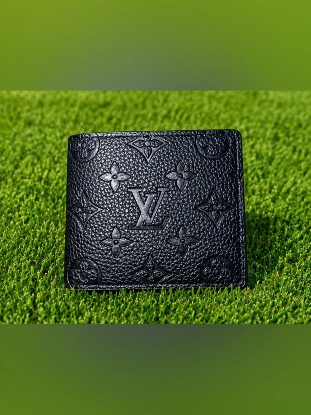 Black Embossed LV Monogram Bifold Wallet with ID Window